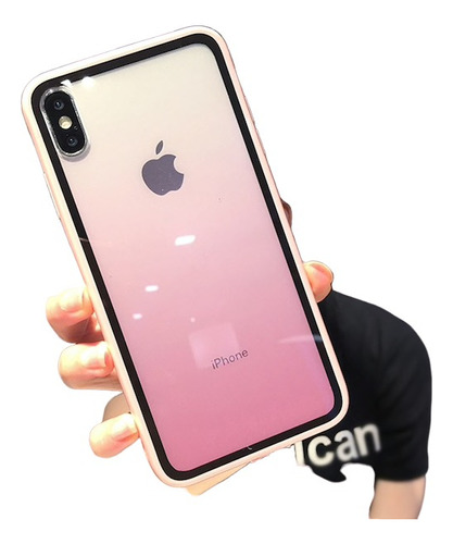 Funda Transparente Moda Degradado Rosa Para iPhone 8 + Mica