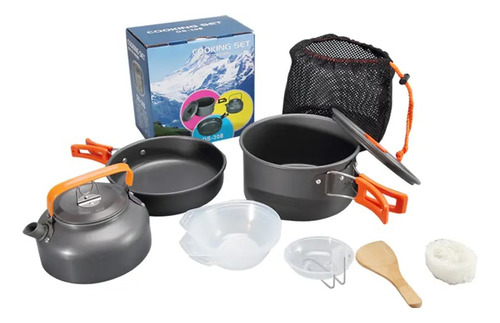 Set Juego Ollas Sarten Tetera Camping  + Funda