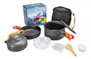 Set Juego Ollas Sarten Tetera Camping + Funda