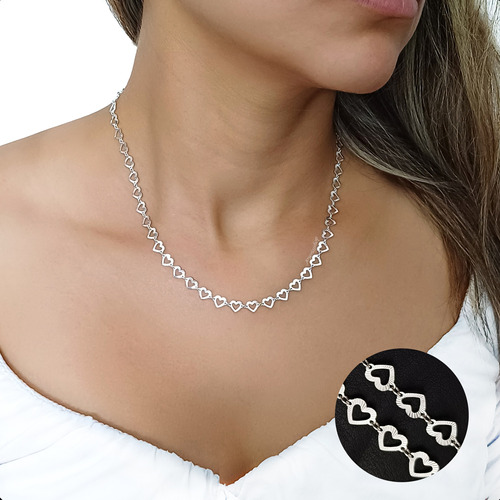 Collar Cadena De Corazón Plata Italiana 925 Mujer 45 Cm