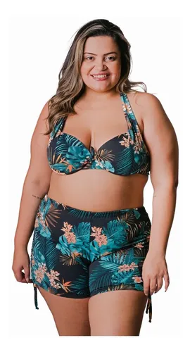 Conjunto De Biquíni Plus Size Short C/ Ajuste Lateral