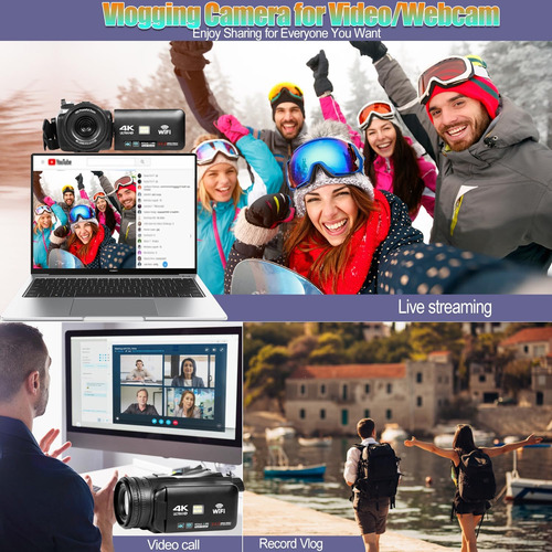 Actualización 4k Uhd Videocámara Con Micrófono, 18x Digit...