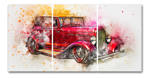 Cuadro Carro Rojo Clasico Acuarela 60x120 Cm