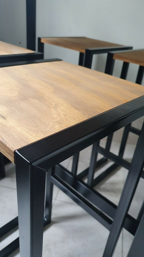 Mesa Barra Desayunadora Hierro Y Madera 100x40 + 4 Taburetes