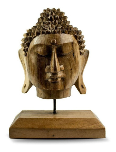 Escultura Cabeça De Buda Em Madeira Hindu Decoração Estatua