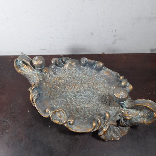 Imagem 3 de 10 de Centro De Mesa Porcelana Elefantes Folheado Bronze, Antigo