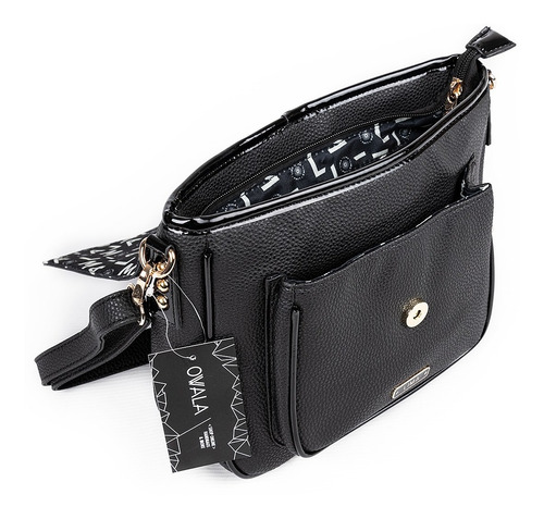 Imagen 3 de 5 de Cartera Bandolera Mujer Simil Cuero Negra Tachas Lima