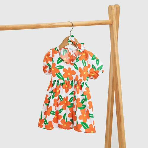Vestido De Princesa De Algodón Floral Con Diadema - Verano P