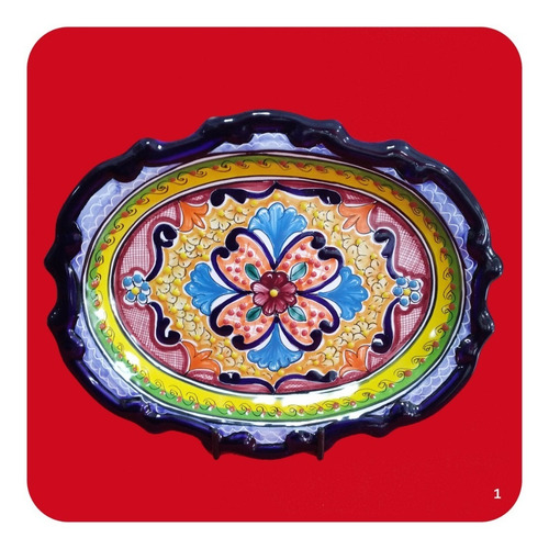 Imagen 1 de 1 de Charola Estilo Barroco De Talavera Poblana 30x24 Cm M1 Chr
