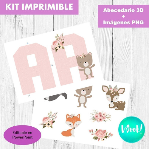 Kit Imprimible Letras 3d Editables Animales Bosque Encantado