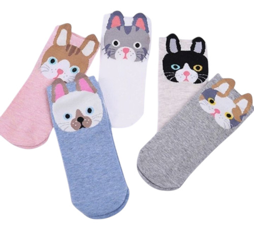 Tines Kawaii Calcetines De Perrito Tines De Perrito 3 Piezas Variados Estampado Único