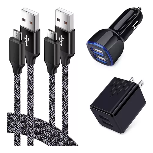 Cable de carga para Android, cable micro USB [2 unidades/6 pies] con 2  unidades de doble puerto USB cargador de pared de carga rápida compatible  con