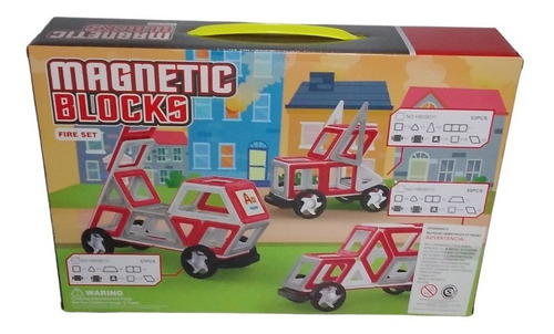 Bloques Magneticos 57 Pzas Vehiculos Rescate Bomberos Ruedas