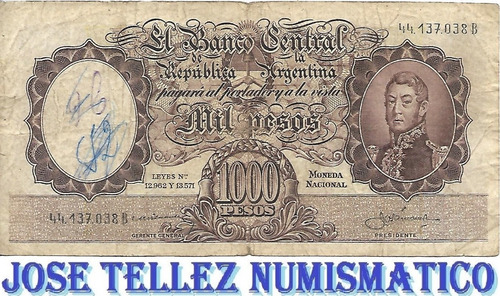 Bottero 2144b $ 1000 Moneda Nacional Serie B B-  Palermo