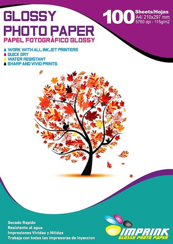 Papel Fotografico Glossy A4/115gr/100 Hojas