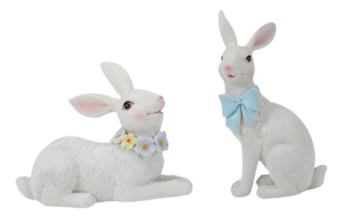 2 Piezas Estatuas De Conejo De Pascua Figuritas De Conejo De