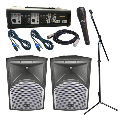 Combo Sonido Consola Potenciada + Cajas + Microfonos