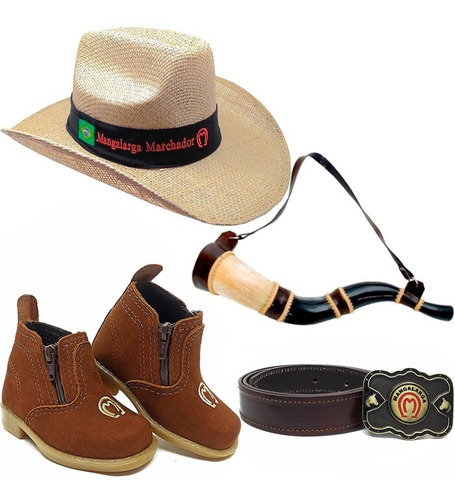 Kit Infantil Country Berrante + Bota + Cinto + Chapeu