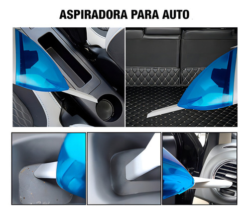 Aspiradora De Mano Auto 12v Portatil Ligera Premium Color Blanco Y Azul