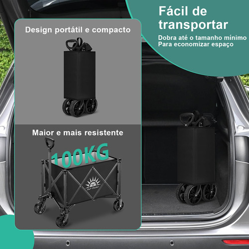 Carrinho Dobrável Multiuso Para Camping Pet Até 230l Preto