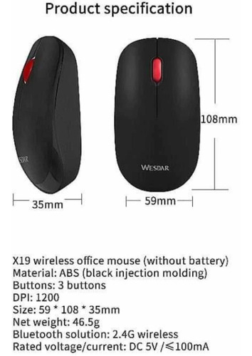 Imagen 3 de 8 de Mouse Inalambrico Wesdar X19 Usb 1200 Dpi Oficina Escritorio