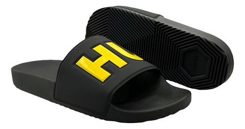 Chancla Hugo Timeout Negra/amarillo Para Baño - Original