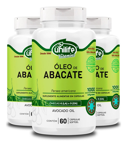 Kit 3 Óleo De Abacate 60 Cápsulas Unilife