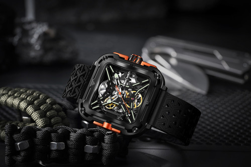 Stainless Steel Reloj Analogico Ciga Design Serie X·gorilla Correa Negro Bisel Negro Fondo Naranja