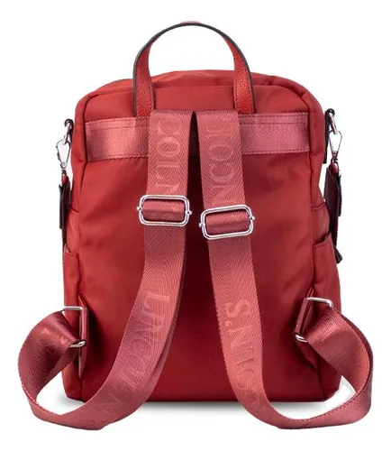 Mochila Tipo Impermeable Combinada Simil Cuero Lincolns Carmín