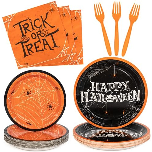 Platos Y Servilletas De Halloween Fiestas, Sirve 24, In...