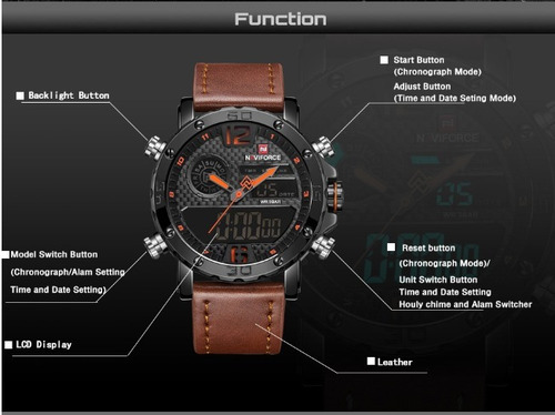 Relógio Masculino Naviforce Esportivo Militar Pulseira Couro