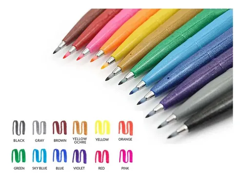Kit Canetas Pincel Pentel Brush Sign Pen com 24 Cores