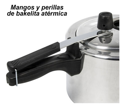 Imagen 7 de 9 de Olla A Presión 4.50 Lt. Con Visor Aluminio Pulido Mta