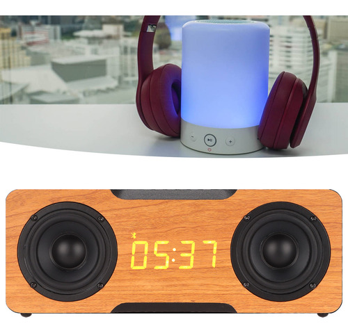 D Reloj Digital De Madera Con Altavoz Bluetooth Inalámbrico