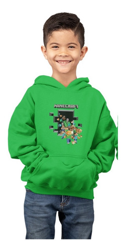 Poleron Minecraft Canguro Franela Nacional Unisex 
