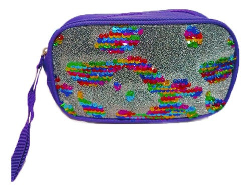 Estojo Escola Necessaire Arco-íris C/ Paetê Lantejoula- Clio Cor Roxo