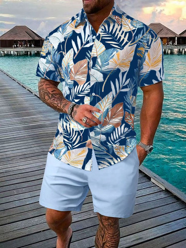 Conjunto De Playa Para Hombre Con Camisa De Manga Corta Con