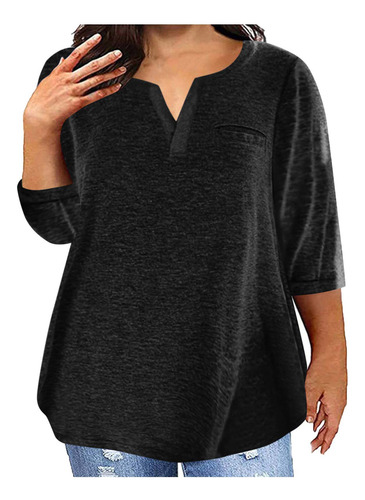 Camiseta M De Talla Grande Para Mujer, Blusa Con Cuello En V