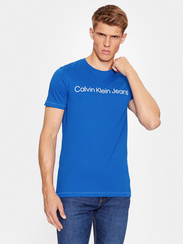 Polera Institutional Logo Slim Azul Calvin Klein