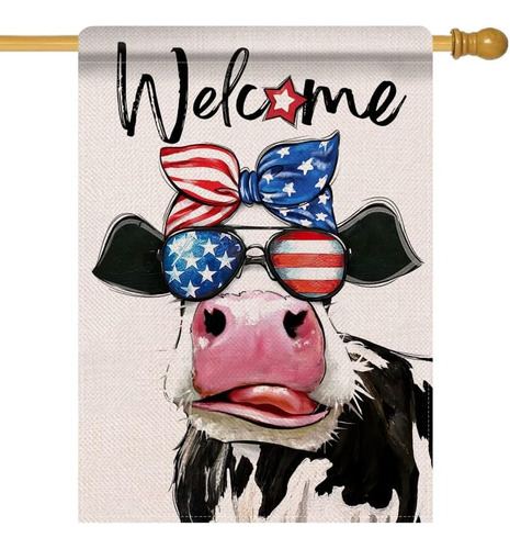 Artofy Bem-vindo 4 De Julho Vaca Patriótica Grande Bandeira 