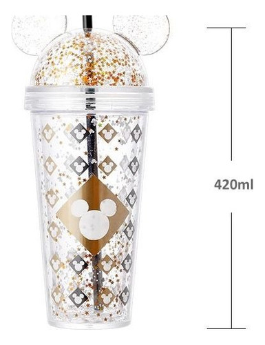 Vaso Plastico Con Tapa Y Popote Mickey Mouse Miniso 420ml