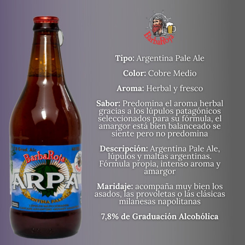 Imagen 2 de 10 de Cerveza Barba Roja Arpa Argentina Pale Ale 500ml. Pack X 6