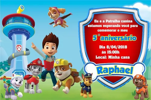 Convite de aniversário patrulha canina Edite Online