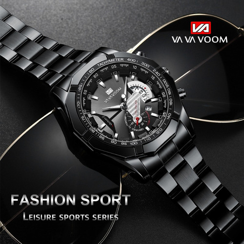 Reloj de pulsera Va Voom Luminous, impermeable, para hombre, bisel, color rosa negro