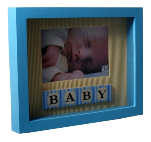 Porta Retrato Moldura Com Vidro Baby Mdf Azul Foto 10x15