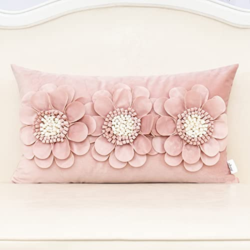 Funda De Cojín Decorativa 3d Flor Rosa, 12x20 Pulgadas