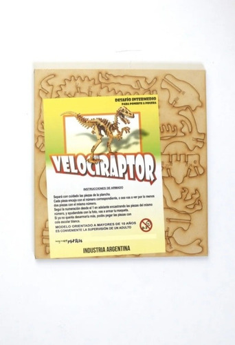 Imagen 4 de 5 de Esqueleto Dinosaurio Velociraptor Madera P Armar 3d La Plata