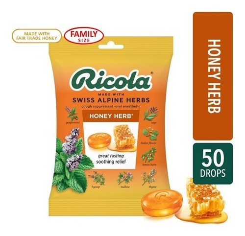 Ricola Dulce Pastilla Para Garganta De Hierbas Y Miel 50 Pz