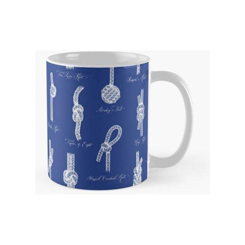 Taza Nudos Náuticos (azul Marino Y Blanco) Calidad Premium