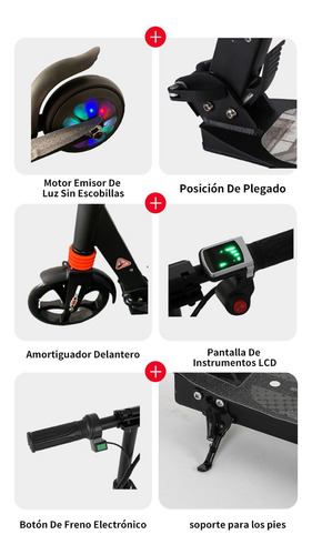 Scooter Eléctrico Patinete Plegable Patín Para Niños Led Luz